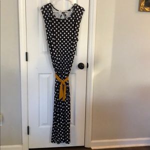 Maxi Polka Dot Dress with Yellow Sash